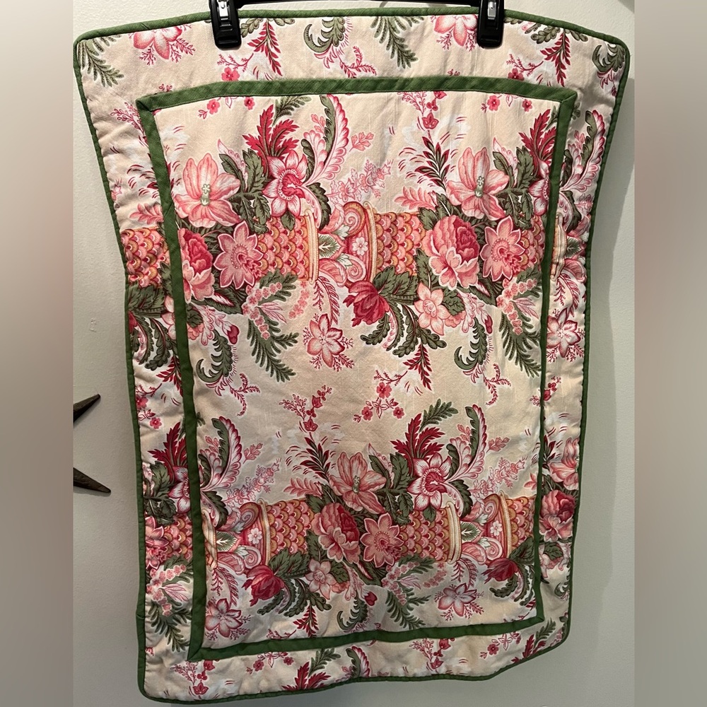 Standard Shams Pair (2) Green Floral Heavyweight Fabric with padding